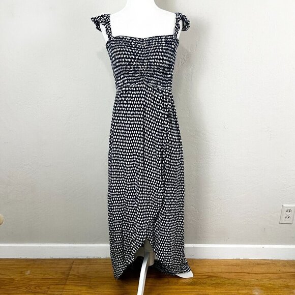 Tiare Hawaii‎ Paradise Navy Blue Polka Dot Off the Shoulder Maxi Dress One Size - Picture 1 of 13